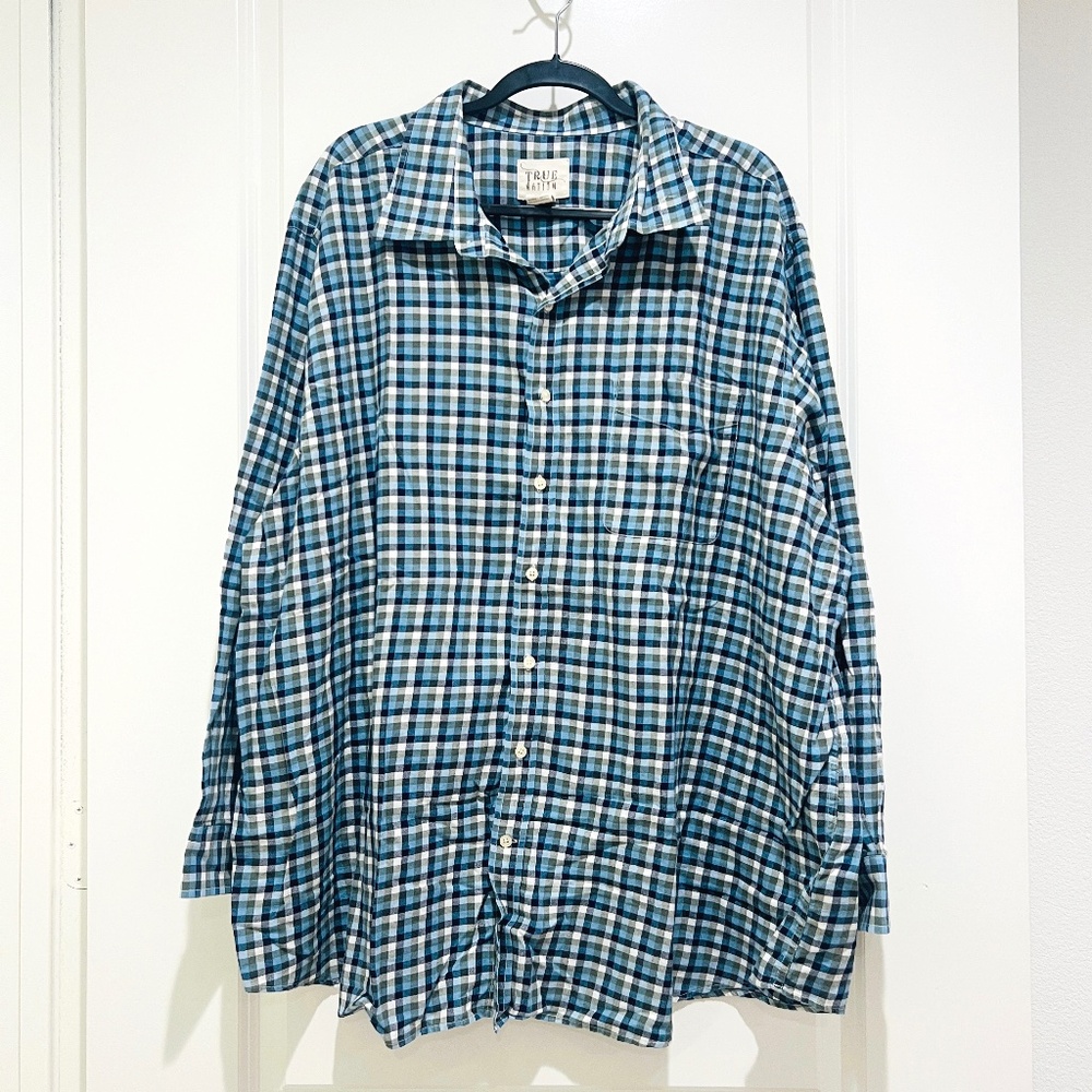 True Nation 3XL Plaid gingham button up Shirt LS Mens Blue Green outdoor preppy